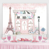 Lofaris Pink Coffee Shop Paris Street Birthday Backdrop